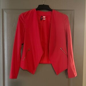 H&M Vibrant Red Blazer with Zipper Accents